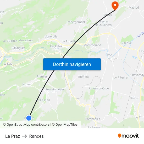 La Praz to Rances map