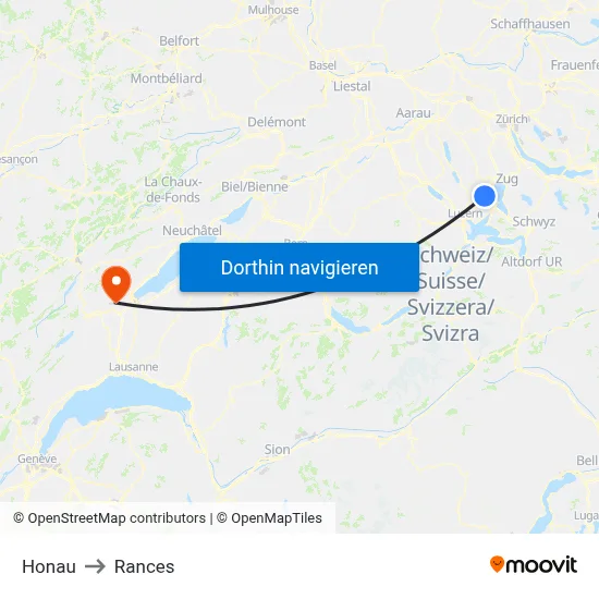 Honau to Rances map