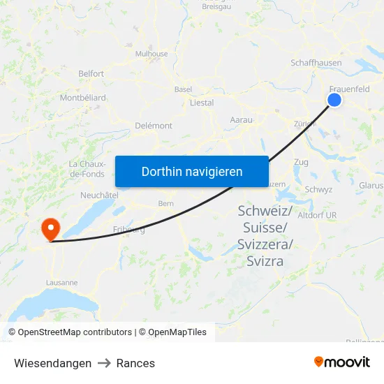 Wiesendangen to Rances map