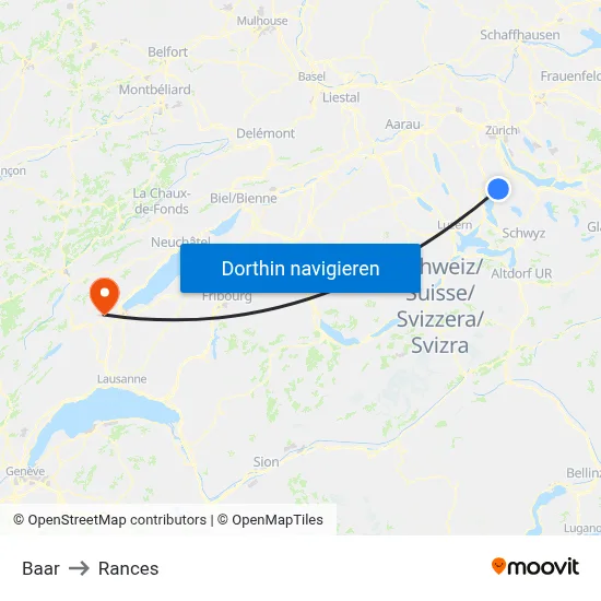 Baar to Rances map