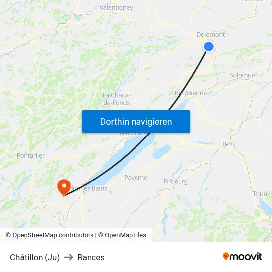 Châtillon (Ju) to Rances map