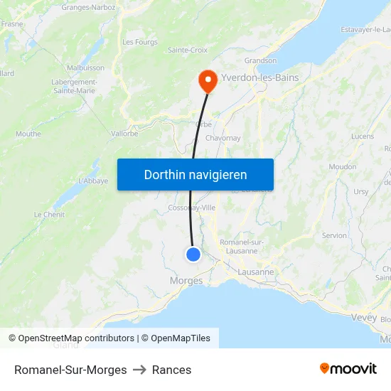 Romanel-Sur-Morges to Rances map