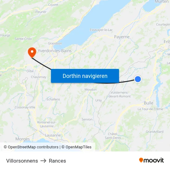 Villorsonnens to Rances map