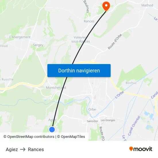 Agiez to Rances map