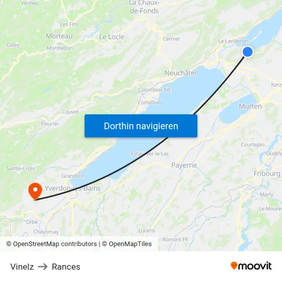 Vinelz to Rances map