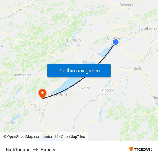 Biel/Bienne to Rances map