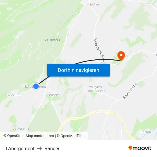 L'Abergement to Rances map