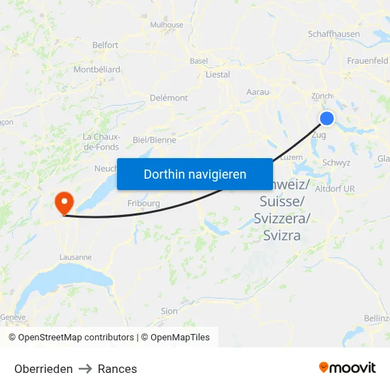 Oberrieden to Rances map