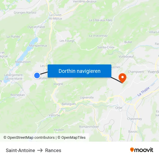 Saint-Antoine to Rances map