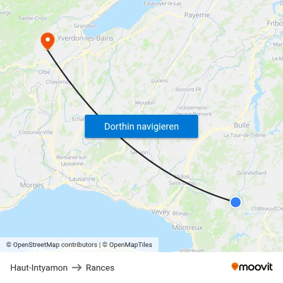 Haut-Intyamon to Rances map