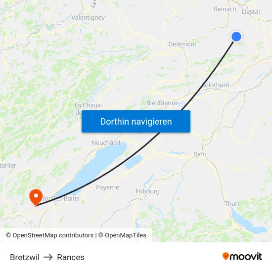 Bretzwil to Rances map
