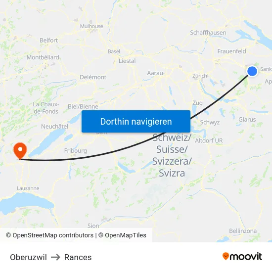 Oberuzwil to Rances map