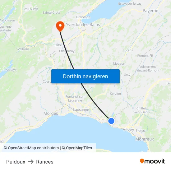 Puidoux to Rances map