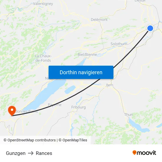 Gunzgen to Rances map