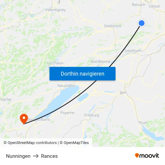 Nunningen to Rances map
