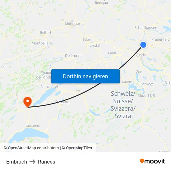 Embrach to Rances map