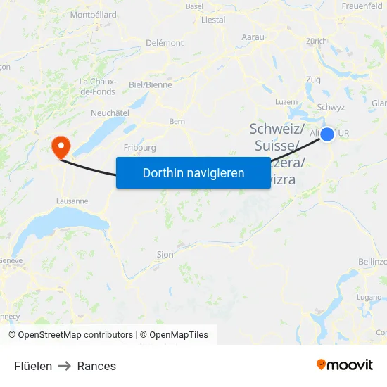 Flüelen to Rances map