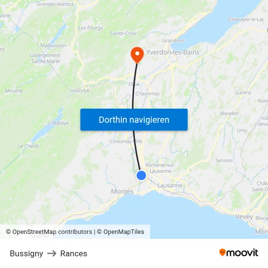 Bussigny to Rances map