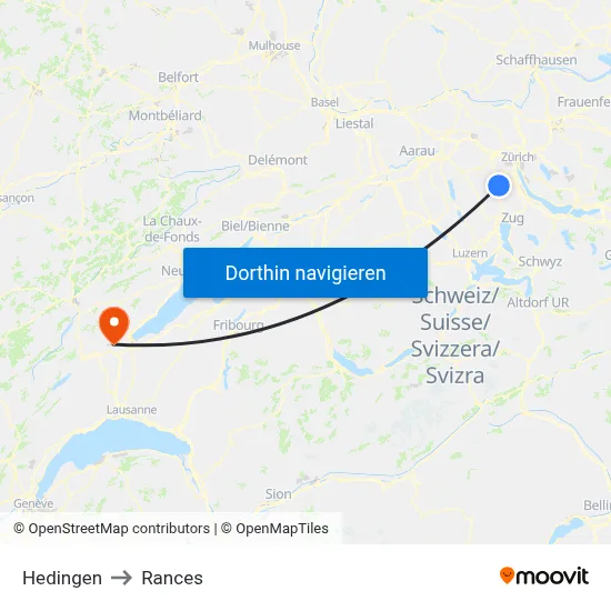 Hedingen to Rances map