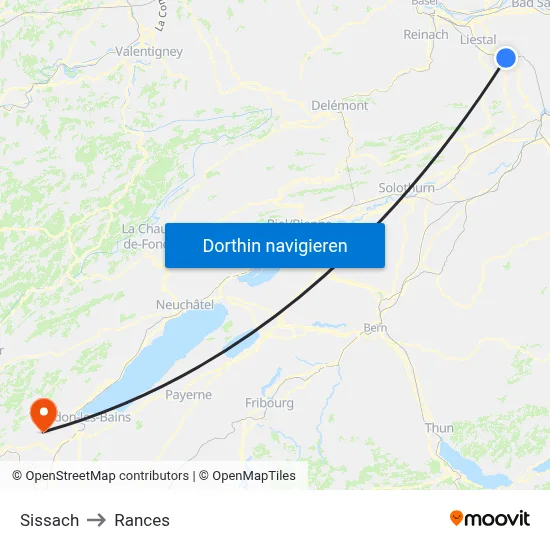 Sissach to Rances map