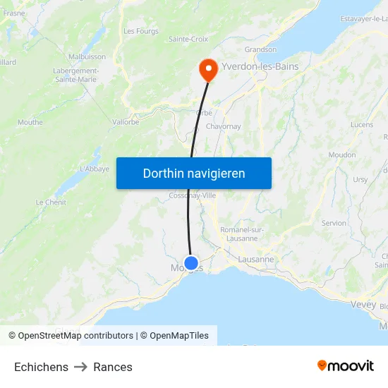 Echichens to Rances map