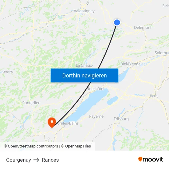 Courgenay to Rances map