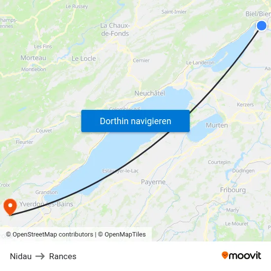 Nidau to Rances map