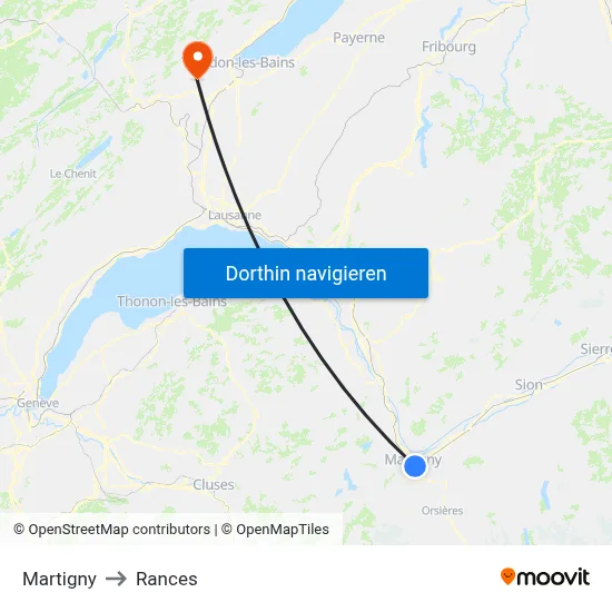 Martigny to Rances map