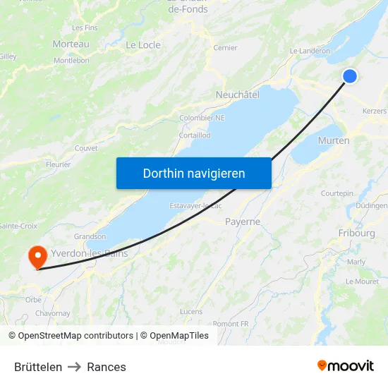 Brüttelen to Rances map