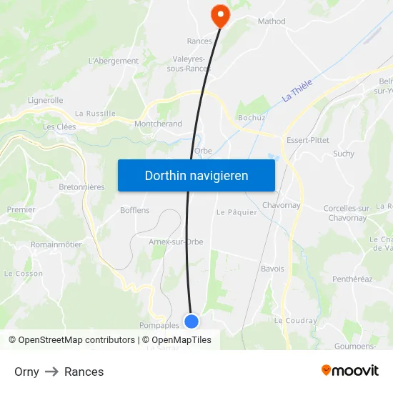 Orny to Rances map
