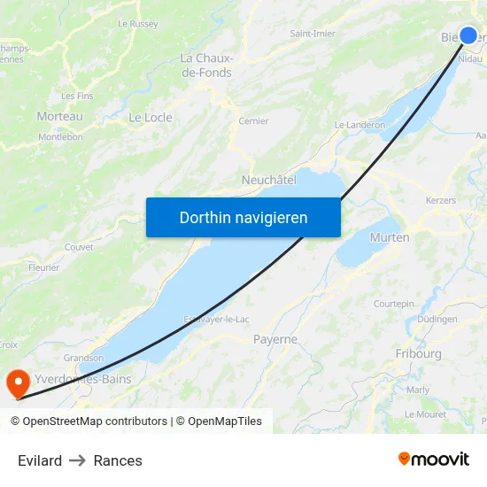 Evilard to Rances map