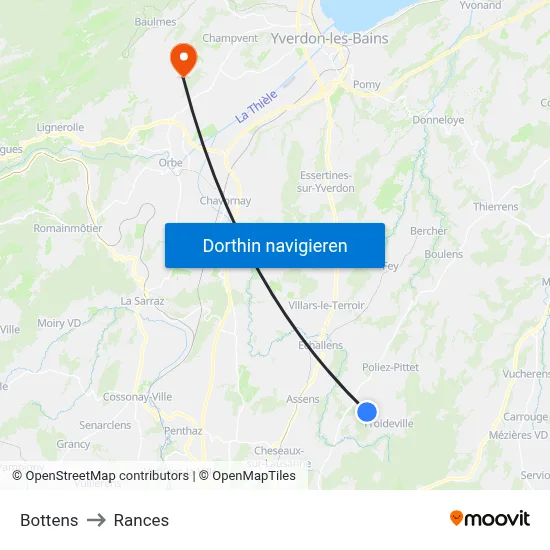 Bottens to Rances map