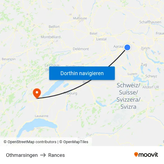 Othmarsingen to Rances map
