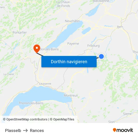 Plasselb to Rances map