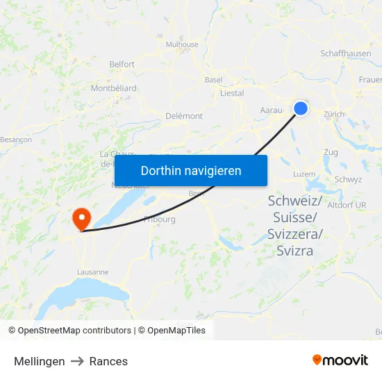 Mellingen to Rances map