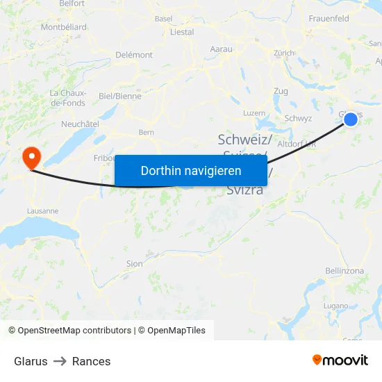 Glarus to Rances map