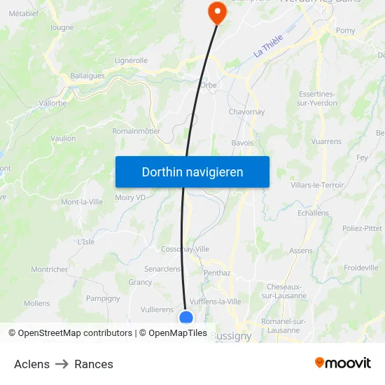 Aclens to Rances map