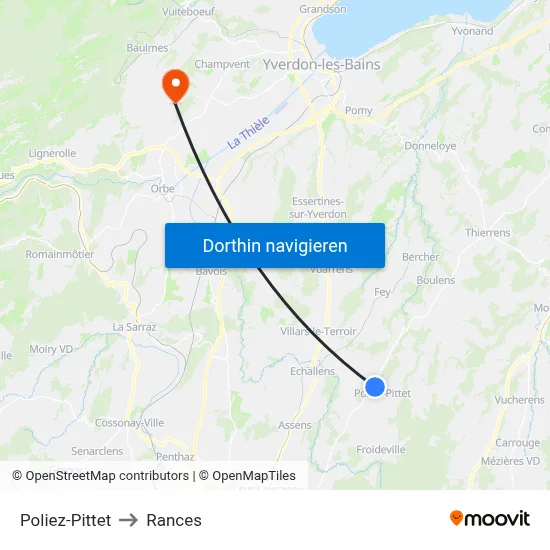 Poliez-Pittet to Rances map