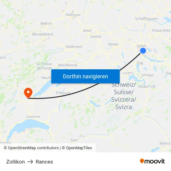 Zollikon to Rances map