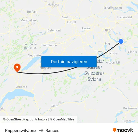 Rapperswil-Jona to Rances map