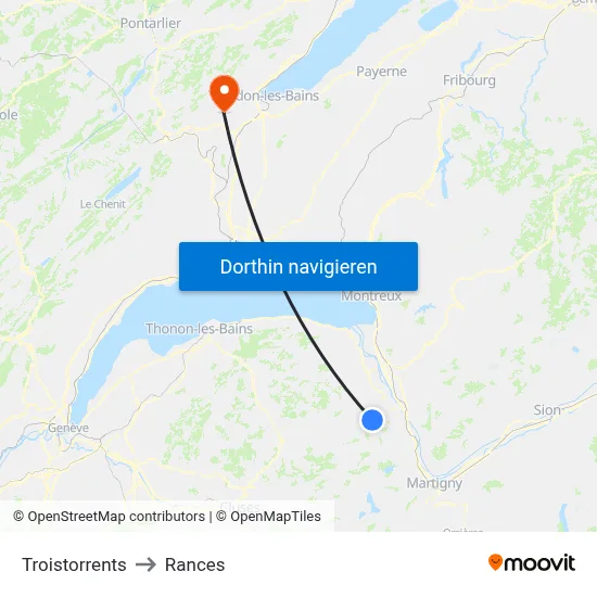 Troistorrents to Rances map