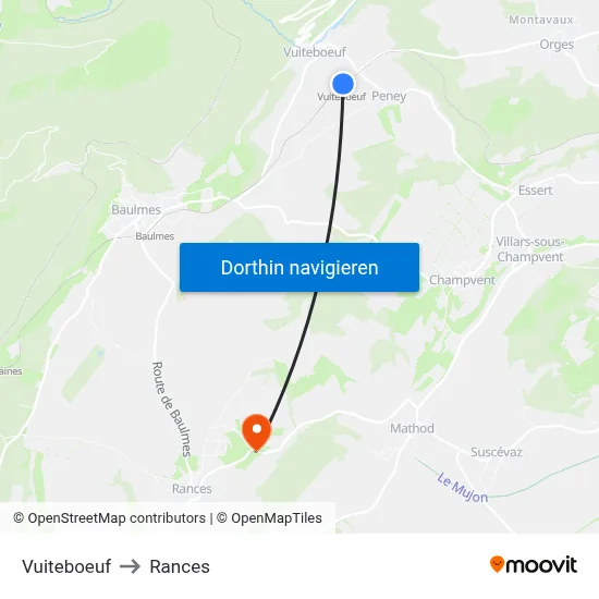 Vuiteboeuf to Rances map