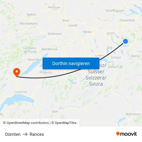 Dürnten to Rances map