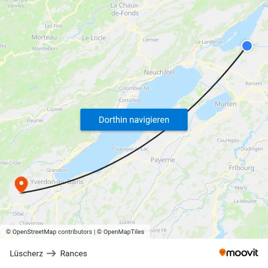 Lüscherz to Rances map