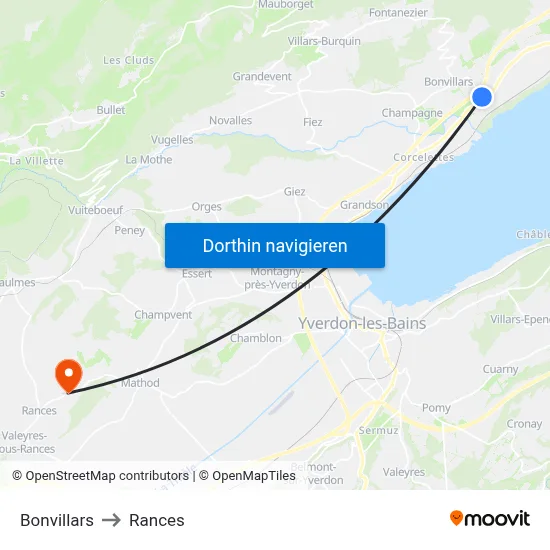 Bonvillars to Rances map