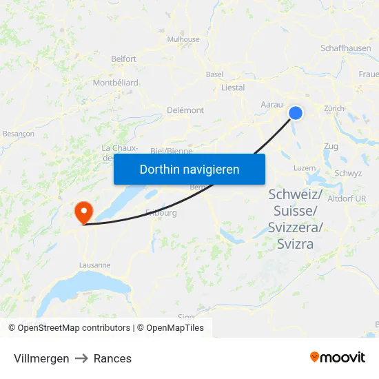 Villmergen to Rances map