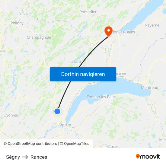 Ségny to Rances map