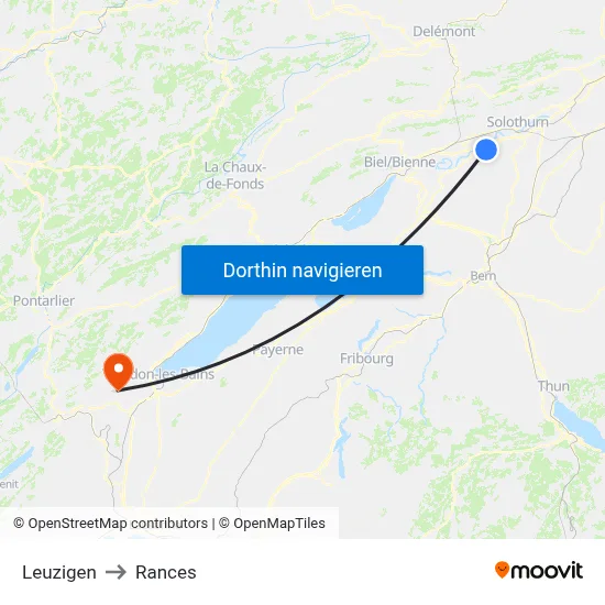 Leuzigen to Rances map