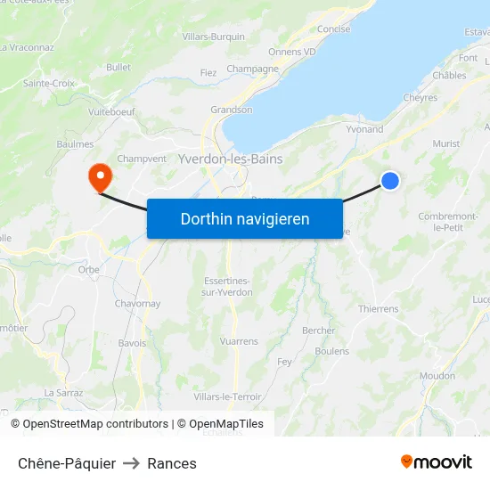 Chêne-Pâquier to Rances map