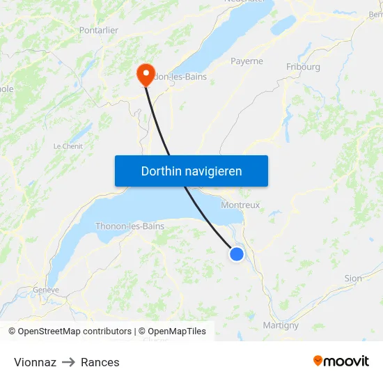 Vionnaz to Rances map